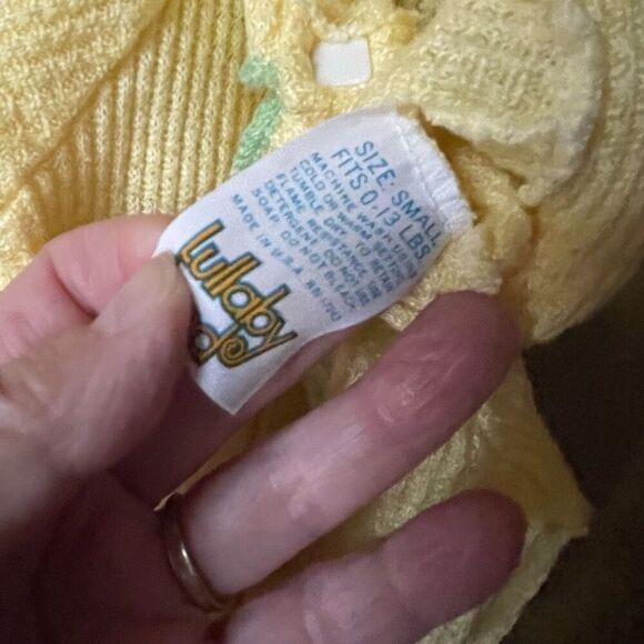 Vintage Lullaby Land yellow waffle knit snap front newborn one piece. - Picture 4 of 6